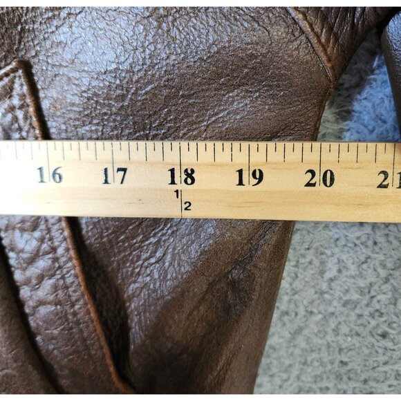 Vtg 100% Leather Aviator Bomber Jacket Faux Fur Double Collar Made in Korea PM - Picture 11 of 16